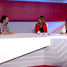 El líder de Unidas Podemos, Pablo Iglesias, en un momento de su entrevista con 'Público'. PÚBLICO TV