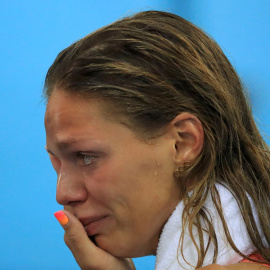 La rusa Yulia Efimova llora durante su prueba en los Juegos Olímpicos. REUTERS/Dominic Ebenbichler