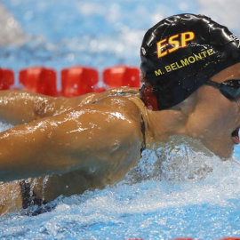 La española Mireia Belmonte compite en la prueba de 200 metros mariposa femenina, esta madrugada./ EFE