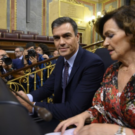 Pedro Sánchez y Carmen Calvo en la sesión de control al gobierno del pasado 11 de septiembre.