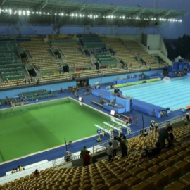 Las piscinas de saltos de trampolín y waterpolo, en el centro acuático Maria Lenk.- REUTERS