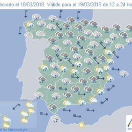 Mapa significativo elaborado por la AEMET el 18/03/2018 válido para el 19/03/2018 de 12 a 24 horas. EFE