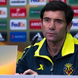 Marcelino durante una rueda de prensa como técnico del Villarreal.