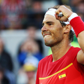 Rafa Nadal celebra su victoria contra el brasileño Bellucci. /REUTERS