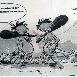 Una de las viñetas colgadas en la pared hacía apología de la violencia machista.