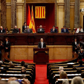 El candidato de Junts per Catalunya (JxCat) , Jordi Turull, durante el debate de investidura. EFE/Alberto Estévez