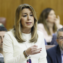La presidenta andaluza, Susana Díaz, en una de sus intervenciones en el Parlamento de Andalucía en Sevilla. EFE/Jose Manuel Vidal