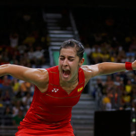 Carolina Marín celebra su triunfo. REUTERS/Marcelo del Pozo
