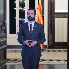 El president del Parlament de Catalunya, Roger Torrent, durant el seu missatge institucional / Parlament de Catalunya