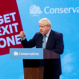02/10/2019 - El primer ministro británico, Boris Johnson, en un discurso de clausura en la conferencia anual del Partido Conservador en Manchester, Gran Bretaña. REUTERS / Henry Nicholls
