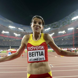 La española Ruth Beitia, tras quedar fuera de las medallas en la final de salto de altura. /EFE