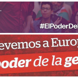 Comparacion de carteles de Podemos e Izquierda Unida, con el mismo eslogan: el poder de la gente.