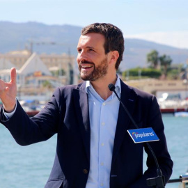 El presidente del Partido Popular, Pablo Casado, en rueda de prensa antes del encuentro mantenido con empresarios de Melilla. EFE/F.G.Guerrero