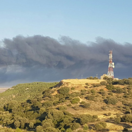 El fuego ha generado una gran columna de humo en Chiloeches, Guadalajara.TWITTER/@IgnacioGuallart
