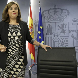 La vicepresidenta, a punto de iniciar la rueda de prensa. EFE