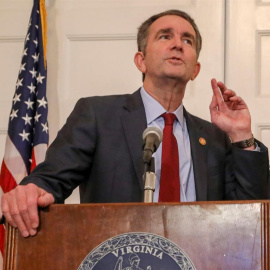 Virginia Governor Ralph Northam strains to hear a question from the media about a racist photo that appeared in his 1984 medical school yearbook, at the Executive Mansion in Richmond, Virginia, USA, 02 February 2019. Northam is facing press