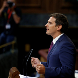 El líder de Ciudadanos, Albert Rivera, durante su intervención en el debate de investidura que se celebra en el Congreso. REUTERS/Andrea Comas