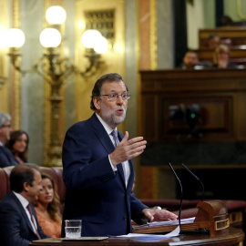 El presidente del Gobierno, Mariano Rajoy, en la segunda jornada del debate de investidura que se celebra en el Congreso de los Diputados. REUTERS/Andrea Comas