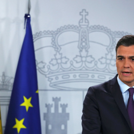 El presidente del Gobierno, Pedro Sanchez, en su comparecencia en el Palacio de la Moncloa para anunciar el reconocimiento de Juan Guairó como presidente encargado de Venezuela. REUTERS/Sergio Perez