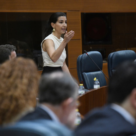 La portavoz de VOX en la Asamblea de Madrid, Rocío Monasterio, interviene durante un pleno en la Asamblea de Madrid, a 4 de abril de 2024.