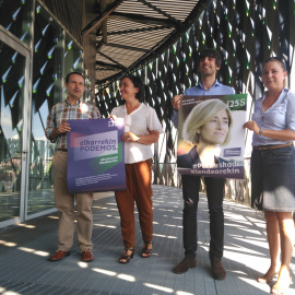 Dirigentes de Podemos en Euskadi presentan la candidatura de Pilar Zabala a la lehendakaritza.