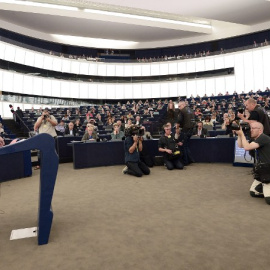 El presidente de la Comisión Europea, Jean-Claude Juncker, durante su discurso en el Parlamento Europeo. - AFP