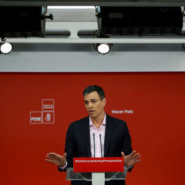 El secretario general del PSOE Pedro Sánchez, durante la rueda de prensa en la sede del partido en Madrid, EFE/Emilio Naranjo