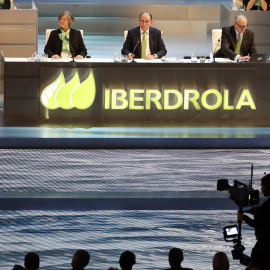 El presidente de Iberdrola, Ignacio Sánchez Galán, durante la Junta de Accionistas de la eléctrica en Bilbao. EFE/Luis Tejido.