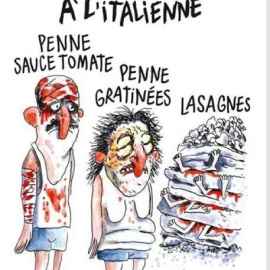 La viñeta de 'Charlie Hebdo' bromea con el terremoto de Italia. CHARLIE HEBDO