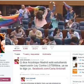 Carla Antonelli arropada en Twitter tras recibir amenazas de muerte por defender los derechos LGTBI