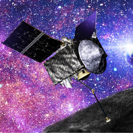 Ilustración de cómo la nave Osiris-Rex recogerá muestras del asteroide Bennu./ LOCKHEED MARTIN