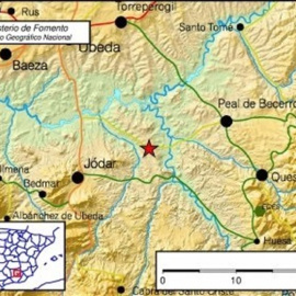 Epicentro del seísmo en Jódar.- FOMENTO