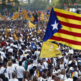 Miles de personas en la avenida Meridiana de Barcelona durante la Via Catalana. - EFE