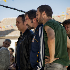 Raúl Arévalo, Antonio de la Torre y Luis Callejo, en el rodaje.