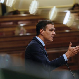 El presidente del Gobierno, Pedro Sánchez, este miércoles en el último pleno del Congreso. EFE/J.P.Gandul