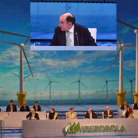 El presidente de Iberdrola, Ignacio Galán, durante la junta general de accionistas celebrada  en Bilbao. EFE/ Miguel Toña