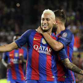 Neymar celebrando anoche su gol ante el Celtic de Glasgow en la Champions. /EFE