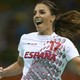 Eli Pinedo, durante un partido con la selección española.