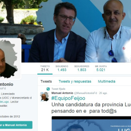 Perfil de Twitter de Manuel Antonio, vicesecretario de Nuevas Tecnologías del PP de Lugo, al que el análisis relaciona con las cuentas fraudulentas.
