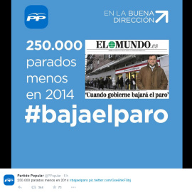 Imagen distribuida por el PP en redes sociales que recupera una polémica imagen de Rajoy con 'la cola del INEM'. Imagen Twitter: @PPopular
