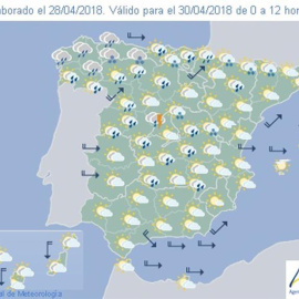 Mapa significativo del 28/04/2018 válido para el 30/04/2018 de 0 a 12 horas.