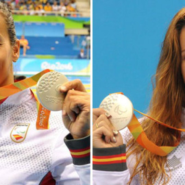 Teresa Perales y Sarai Gascón muestran sus medallas de plata. /EFE