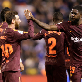 Leo Messi celebra uno de sus goles ante el Deportivo de La Coruña.- REUTERS