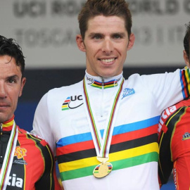 Purito (i) y Valverde (d), en el podio del Mundial 2013.