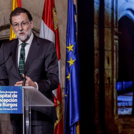 El presidente del Gobierno, Mariano Rajoy, durante su intervención tras la firma de un acuerdo para la rehabilitación del antiguo Hospital de la Concepción . EFE/Santi Otero