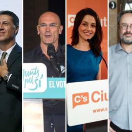 Los seis principales caebza de lista del 27-S: Miquel Iceta (PSC), Xavier García Albiol (PPC), Raül Romeva (Junts pel Sí), Inés Arrimadas (Ciutadans), Antonio Baños (CUP), y Lluis Rabell (Sí que es Pot).