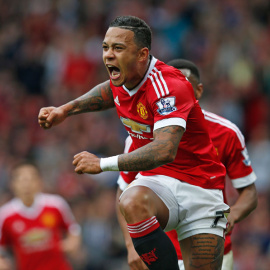 Depay celebra su gol al Sunderland. Reuters / Andrew Yates