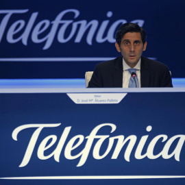 José María Álvarez-Pallete, presidente de Telefónica, en la junta de accionistas. REUTERS