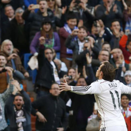 Bale celebra el segundo gol. EFE/Juan Carlos Hidalgo