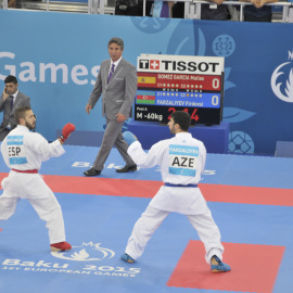 El karateca español Matías Gómez durante los Juegos de Bakú 2015.